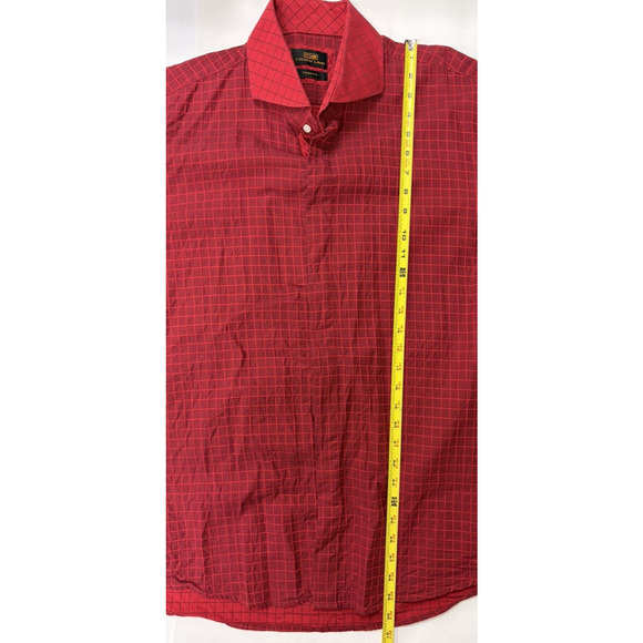 Steven Land Dress Shirt Mens Red 17.5 34/35 Long Sleeve French Cuff 100% Cotton - Picture 8 of 10